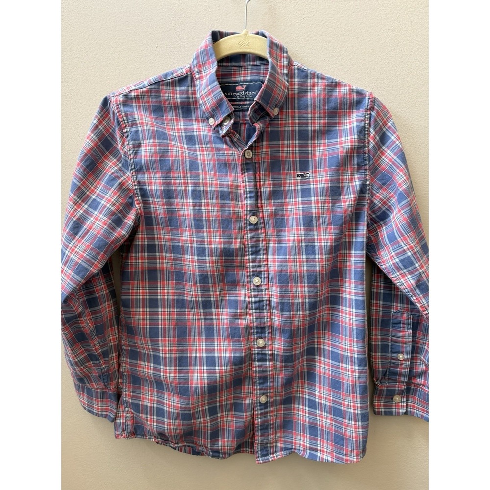 Vineyard Vines Boys LS With Collar Blue/Red Size 8-10